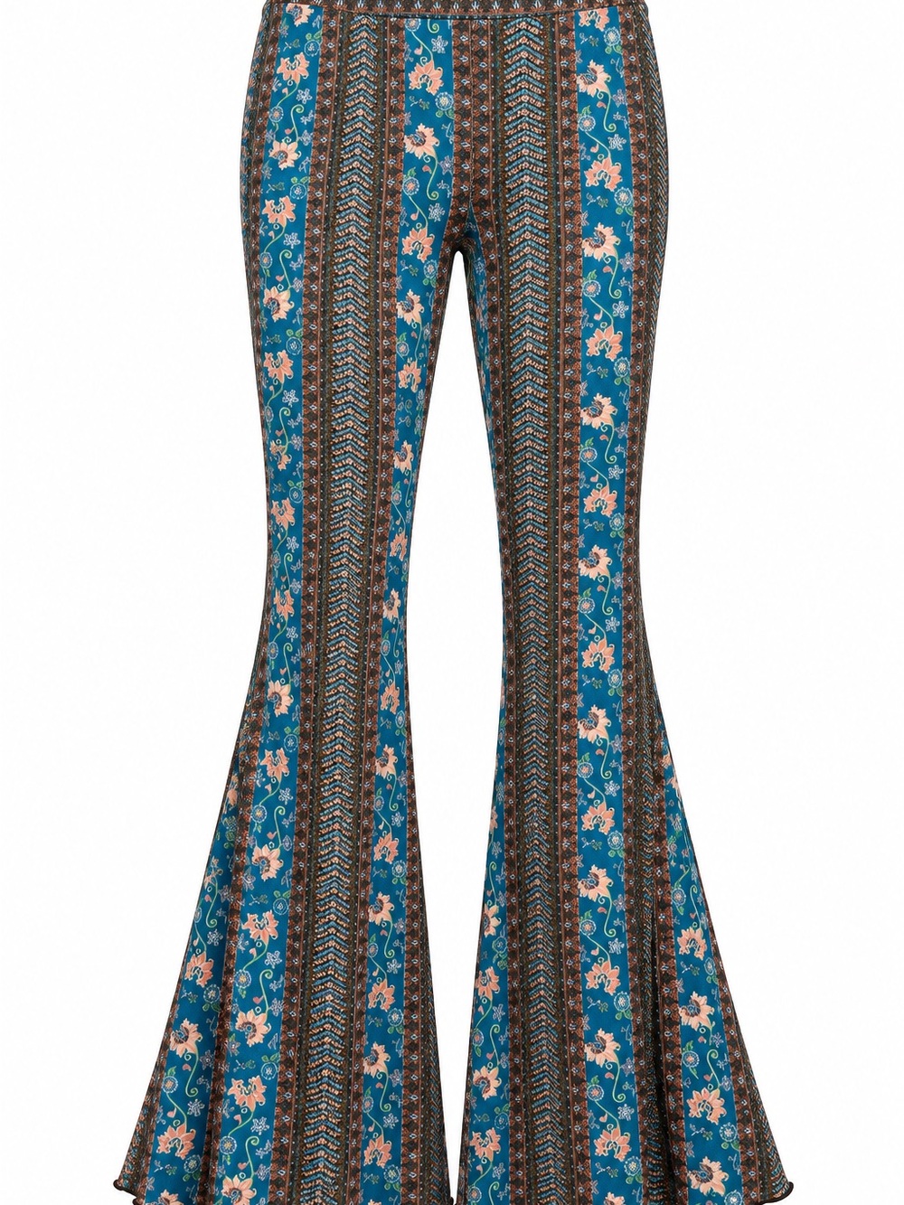 SO Goods For Life High Rise Flare Pants S Teal Floral Boho Stretch Bell Bottom